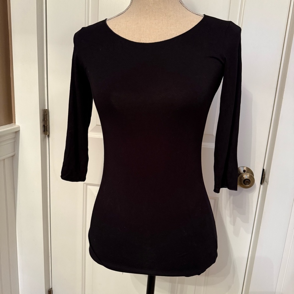 MAJESTIC PARIS TOP TEE BLACK STRETCH SIZE 1 XS